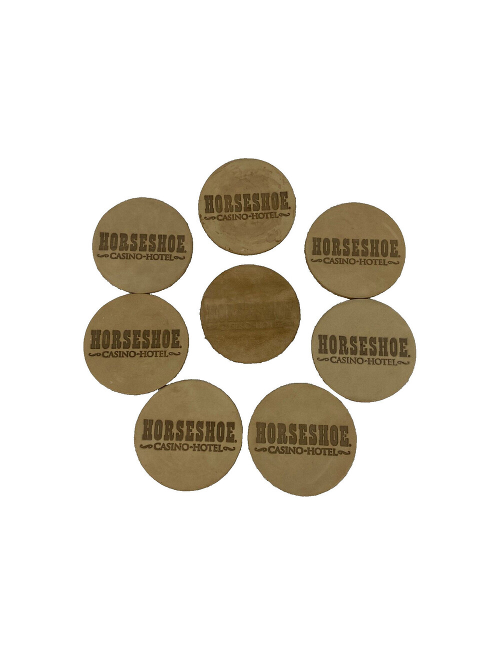 Horseshoe Casino Round Leather Coaster Lot Of 8 Las Vegas Nevada
